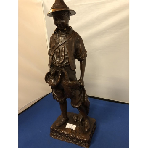 9A - AN IMPRESSIVE BRONZE GROUP FIGURE OF A GAME KEEPER WITH PHEASANTS AND HARE, SIGNED BY FRENCH SCULPTU... 