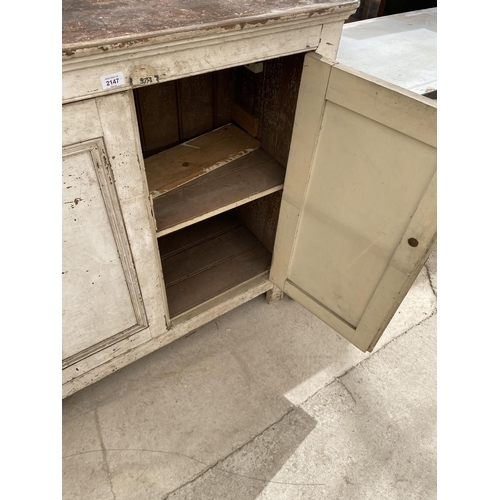 2147 - A PAINTED PINE CABINET WITH TWO DOORS