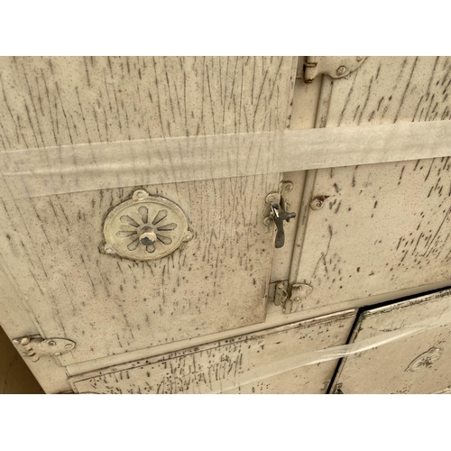 2148 - A VINTAGE METAL KITCHEN DRESSER CABINET WITH EIGHT DOORS AND THREE DRAWERS