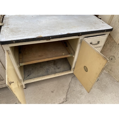 2148 - A VINTAGE METAL KITCHEN DRESSER CABINET WITH EIGHT DOORS AND THREE DRAWERS