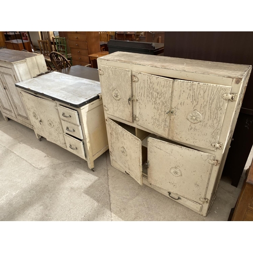 2148 - A VINTAGE METAL KITCHEN DRESSER CABINET WITH EIGHT DOORS AND THREE DRAWERS