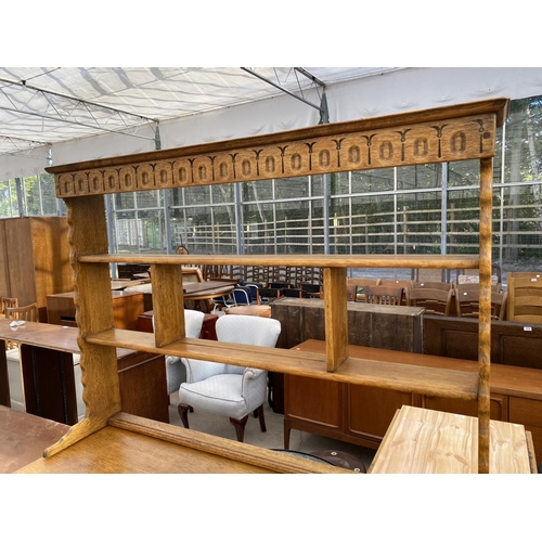 2155 - A STANLEY WOOD OAK DRESSER WITH TWO DOORS, TWO DRAWERS AND UPPER PLATE RACK