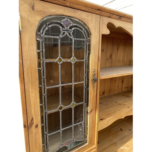 2158 - A PINE DRESSER WITH THREE DOORS, THREE DRAWERS AND TWO UPPER GLAZED DOORS