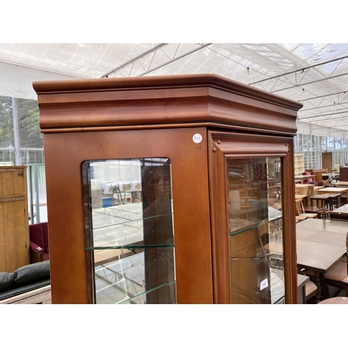 2162 - A YEW WOOD CABINET WITH LOWER DOOR AND UPPER GLAZED DOOR