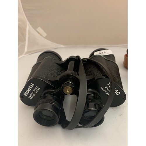 129 - A APIR OF ZENTH 10 X 50 GERMAN BINOCULARS WITH CASE