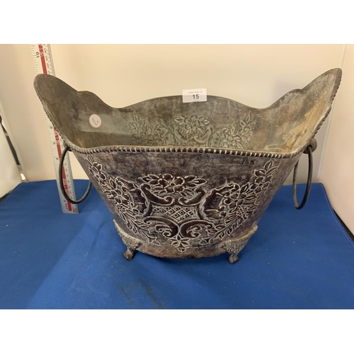 15 - A TWO HANDLED METAL PLANTER