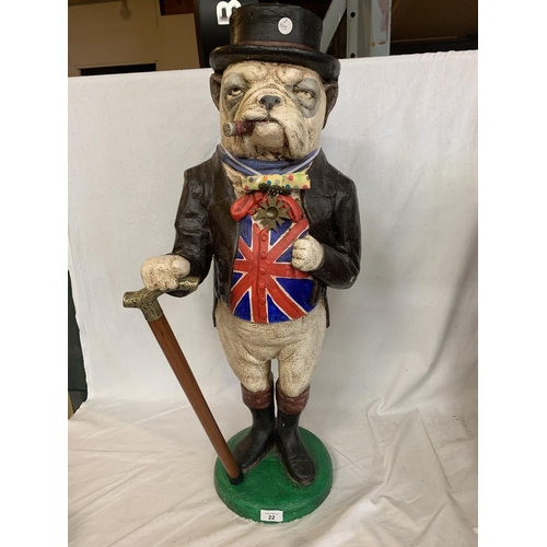 22 - A TALL BRITISH BULLDOG FIGURE WITH MEDAL