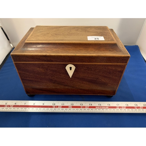 25 - AN INLAID WOODEN TEA CADDY BOX