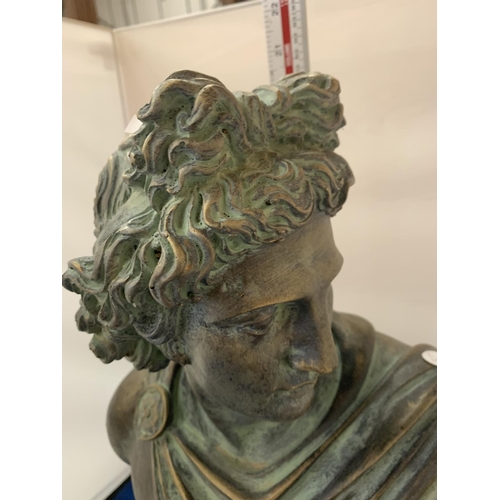 3 - A STONE BRONZED BUST OF APOLLO