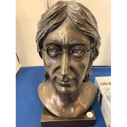 32 - A COLD CAST BRONZE SIGNED JOHN LENNON BUST -   E D GREENWOOD 1990 0793/049 AND THE BEATLES FIVE CD A... 