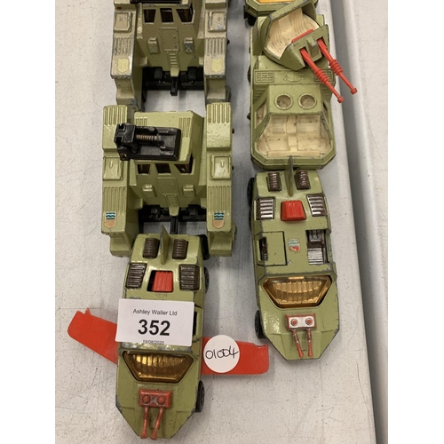 352 - NINE VARIOUS TOY MILITARY VEHICLES