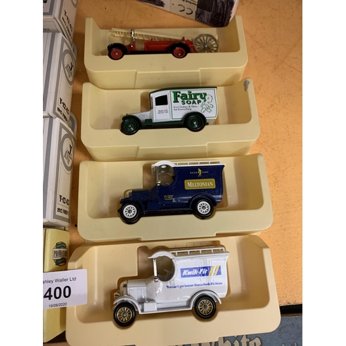 400 - TWELVE BOXED ADVERTSING VANS TO INCLUDE CORGI, MATCHBOX ETC