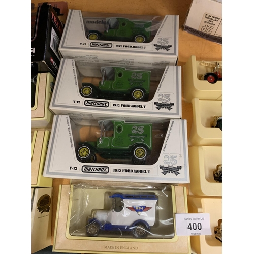 400 - TWELVE BOXED ADVERTSING VANS TO INCLUDE CORGI, MATCHBOX ETC