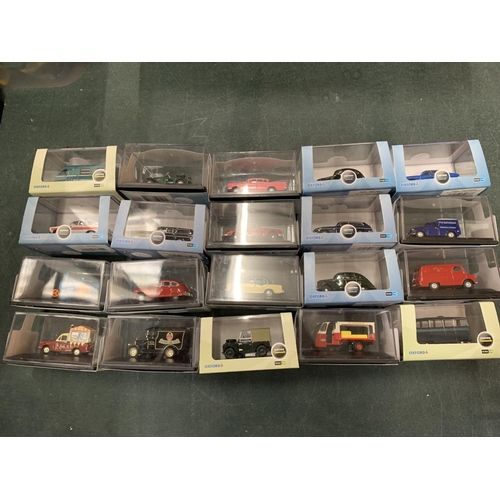 415 - TWENTY BOXED OXFORD DIE CAST MODEL CARS VANS ETC RAILWAY SCALE 1:76