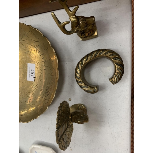 161 - SIX BRASS ITEMS TO INCLUDE CHARGERS ETC