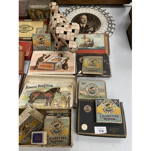 174 - A LARGE QUANTITY OF ORIGINAL VINTAGE SMOKING RELATED BOXES, TINS AND PACKETS