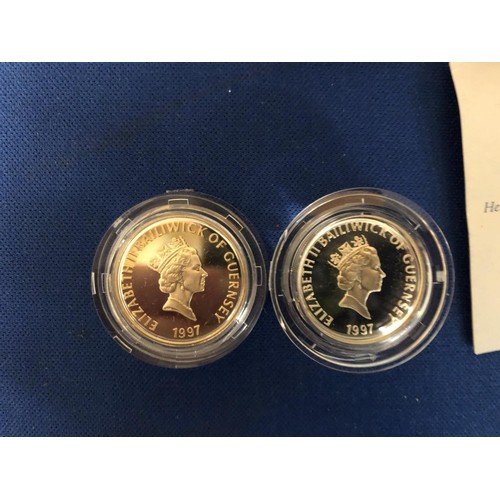 463 - GUERNSEY , 1997 , “GOLDEN WEDDING” , TWO SILVER PROOF £1 COINS , BOTH ENCAPSULATED WITH COAS