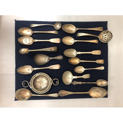 471 - SEVENTEEN VARIOUS SPOONS INCLUDING SEVEN HALLMARKED SILVER EXAMPLES