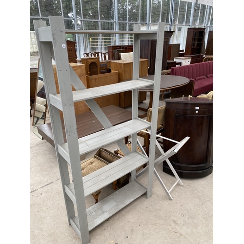 1859 - A WHITE CASE STAND AND A GREY FIVE TIER SHELF