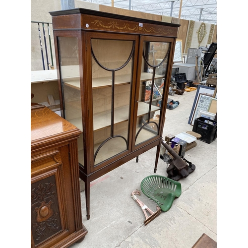 1863 - AN INLAID MAHOGANY CABINET WITH TWO GLAZED DOORS