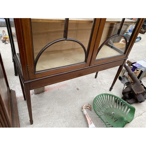 1863 - AN INLAID MAHOGANY CABINET WITH TWO GLAZED DOORS