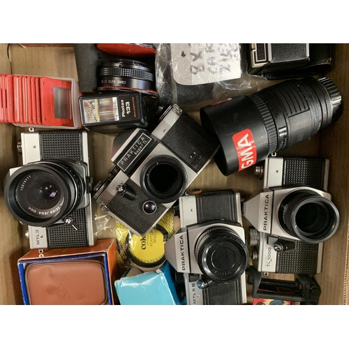 235 - A LARGE COLLECTION OF VARIOUS CAMERAS AND LENSES WITH CASES