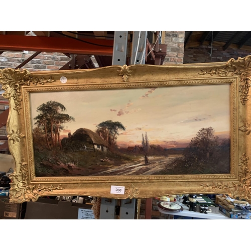 260 - A GILT FRAMED OIL ON CANVAS OF A COUNTY SCENE  SIGNED F HINES