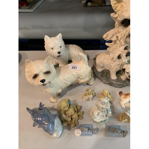 263 - VARIOUS CERAMIC ITEMS TO INCLUDE DOGS, DOLPHOINS ETC