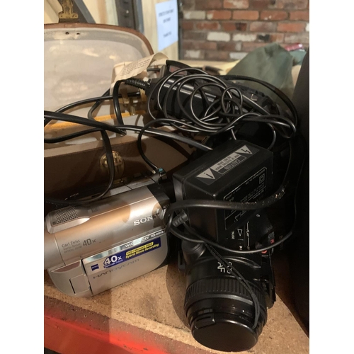 281 - VIDEO CAMERAS, BAG, RADIO ETC