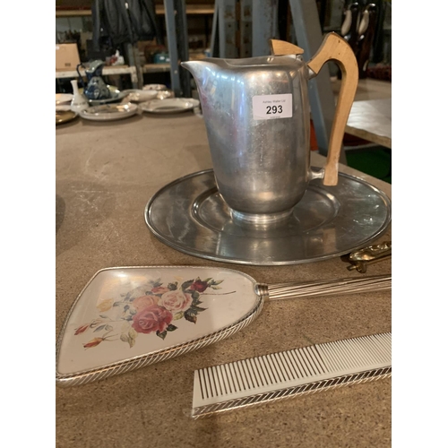 293 - A METAL CHARGER, COFFEE POT, HAIR SET ETC