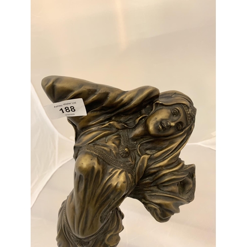 188 - A LARGE BRONZE FIGURINE OF A LADY ON A MARBLE BASE