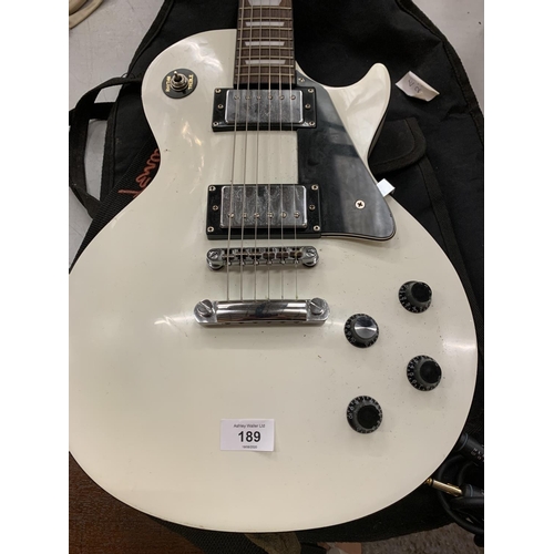 189 - A WHITE WESTFIELD GUITAR WITH CASE