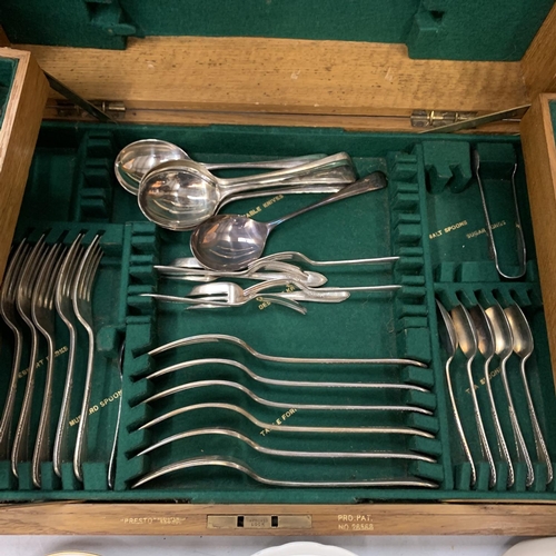 206 - A WOODEN EXTENDING CASED CANTEEN OF CUTLERY (INCOMPLETE)