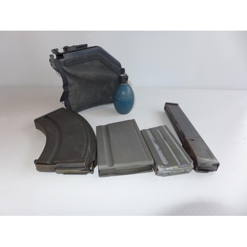 322 - FIVE MACHINE GUN MAGAZINES AND A CHORLEY PRACTICE GRENADE