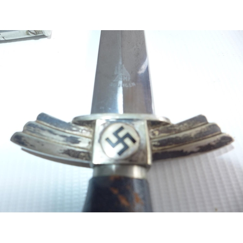 360 - A NAZI GERMANY PRE-WORLD WAR II DLV/NSFK FLYERS KNIFE M34, 16.5cm BLADE MARKED SMF SOLINGEN, COMPLET... 