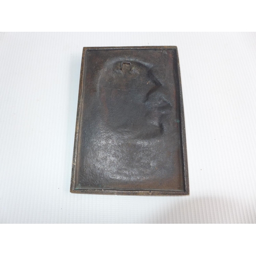 361 - A BRONZE PLAQUE DEPICTING ADOLPH HITLER, MARKED WITH A SWASTIKA AND P.S. 13.5cm x 9cm