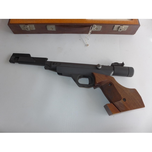 374 - A CASED 'ORIGINAL' N.177 CALIBRE TARGET AIR PISTOL, 18cm BARREL, A/F