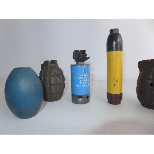 382 - A COLLECTION OF INERT GRENADES ETC, TO INCLUDE MILLS, FLASH BANG, CHORLEYS ETC