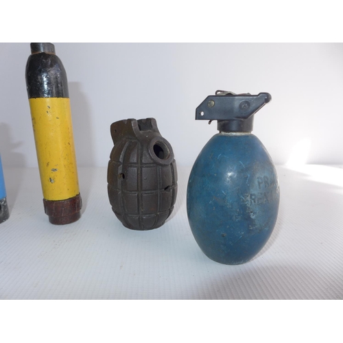 382 - A COLLECTION OF INERT GRENADES ETC, TO INCLUDE MILLS, FLASH BANG, CHORLEYS ETC