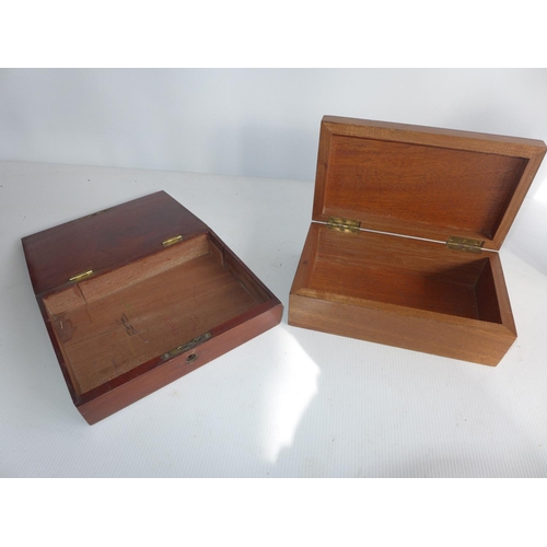 395 - TWO MAHOGANY BOXES SUITABLE FOR MAKING INTO PISTOL BOXES