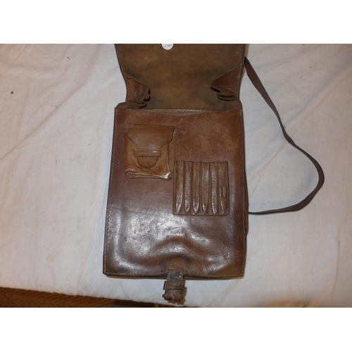 406 - A BROWN LEATHER SATCHEL WITH PEN COMPARTMENTS, POSSIBLY GERMAN SECOND WORLD WAR