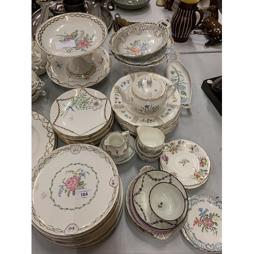 104 - AN EXTENSIVE COLLECTION OF FLORAL DECORATED TEA WARE INCLUDING CAKE STANDS