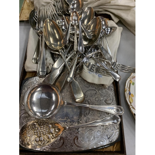 111 - A LARGE QUANTITY OF SILVER PLATE CUTLERY AND BOXED TEASPOON SETS