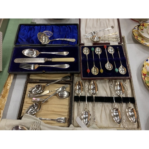 111 - A LARGE QUANTITY OF SILVER PLATE CUTLERY AND BOXED TEASPOON SETS