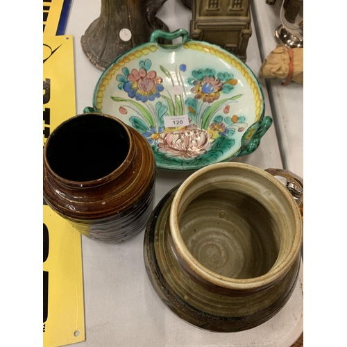 120 - A SELECTION OF STUDIO POTTERY ITEMS ETC