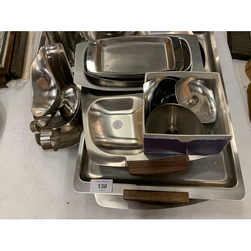 130 - A LARGE COLLECTION OF 1950s STAINLESS STEEL KITCHEN ITEMS