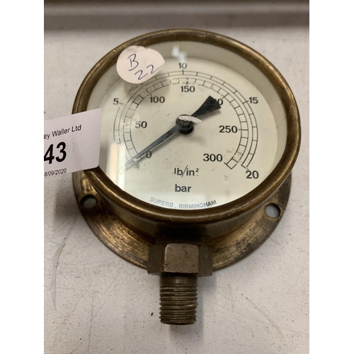 43 - A BRASS PRESSURE GUAGE