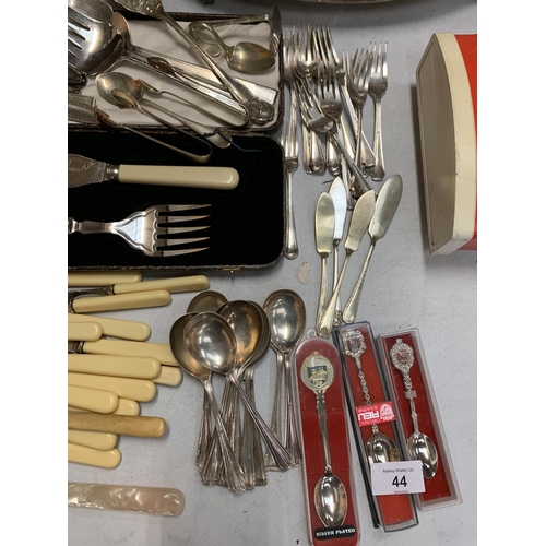 44 - A LARGE QUANTITY OF ASSORTED EPNS CUTLERY, SOME BOXED