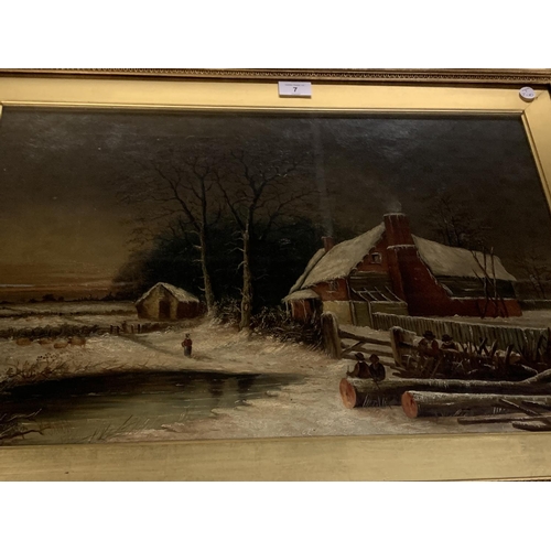 7 - A GILT FRAMED OIL ON CANVAS OF A WINTER COUNTRY SCENE WITH SHEEP SIGNED W B WEBB