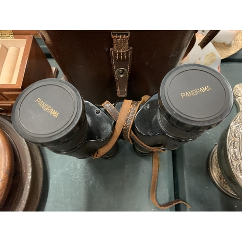 99 - A PAIR OF PANORAMA BINOCULARS WITH LEATHER CASE